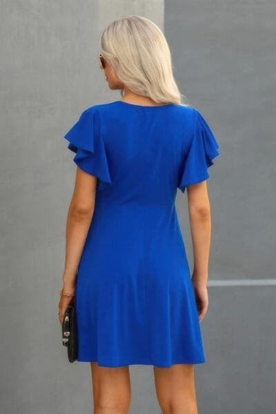 Crew Neck Ruffled Short Sleeve Solid Dress Crew Neck Ruffled Short Sleeve Solid Dress