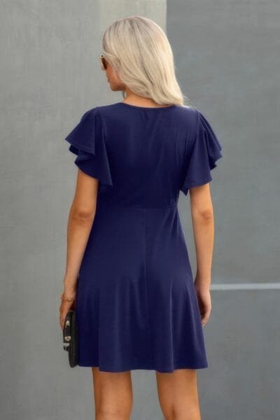 Crew Neck Ruffled Short Sleeve Solid Dress Crew Neck Ruffled Short Sleeve Solid Dress