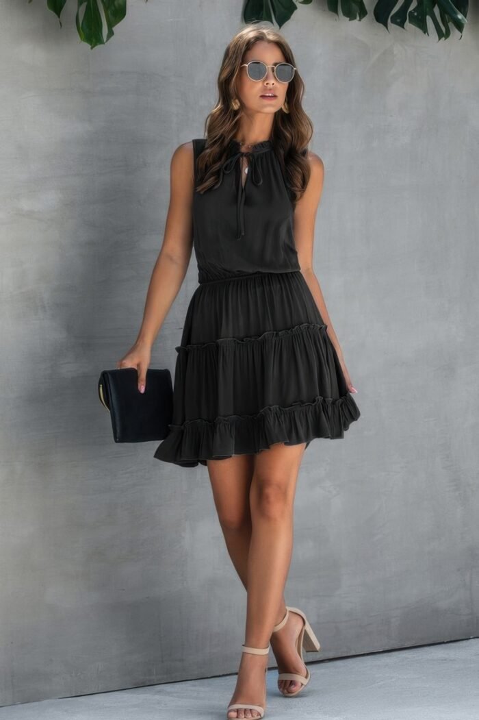 Sleeveless Drawstring Mini Dress - Image 4