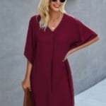 V Neck Solid Short Sleeve Dress