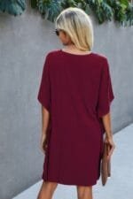 V Neck Solid Short Sleeve Dress