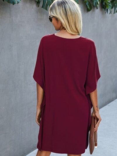V Neck Solid Short Sleeve Dress V Neck Solid Short Sleeve Dress