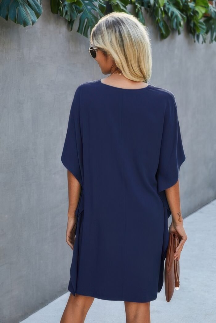 V Neck Solid Short Sleeve Dress - Image 5