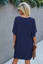 V Neck Solid Short Sleeve Dress