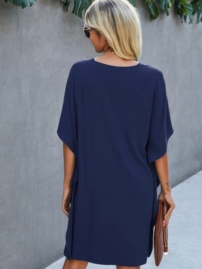 V Neck Solid Short Sleeve Dress V Neck Solid Short Sleeve Dress