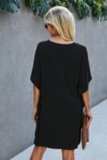 V Neck Solid Short Sleeve Dress