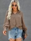 Dot V Neck Loose Fit Ruffle Long Sleeves Blouse