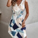 Sleeveless V Neck Midi Dress