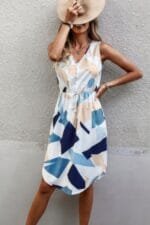 Sleeveless V Neck Midi Dress