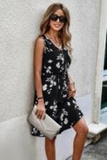 Sleeveless V Neck Midi Dress