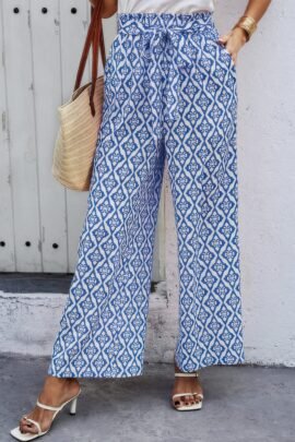 Elastic Waist Belt Pockets Wide Leg Pant Elastic Waist Belt Pockets Wide Leg Pant