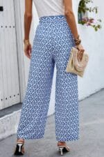 Elastic Waist Belt Pockets Wide Leg Pant