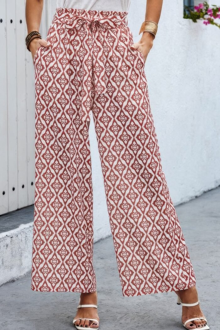 Elastic Waist Belt Pockets Wide Leg Pant - Image 10