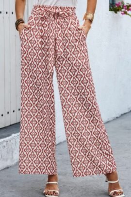Elastic Waist Belt Pockets Wide Leg Pant Elastic Waist Belt Pockets Wide Leg Pant
