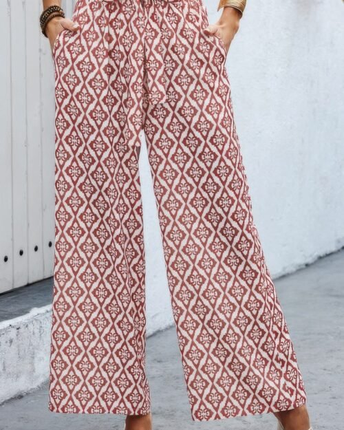 elastic waist belt pockets wide leg pant