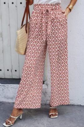 Elastic Waist Belt Pockets Wide Leg Pant Elastic Waist Belt Pockets Wide Leg Pant