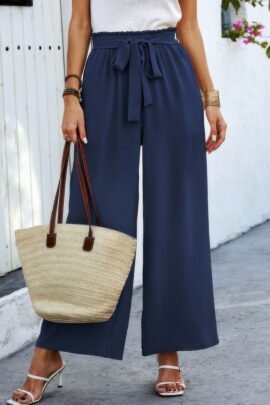 Elastic Waist Belt Pockets Wide Leg Pant Elastic Waist Belt Pockets Wide Leg Pant