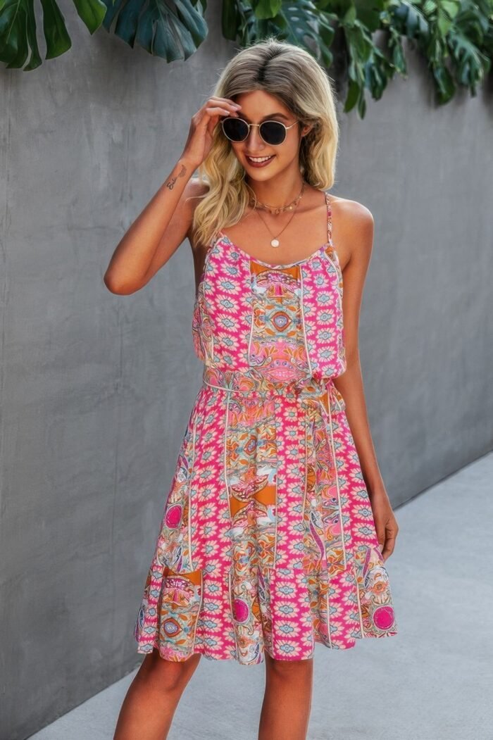 Spaghetti Strap Floral Ruffle Dress - Image 1