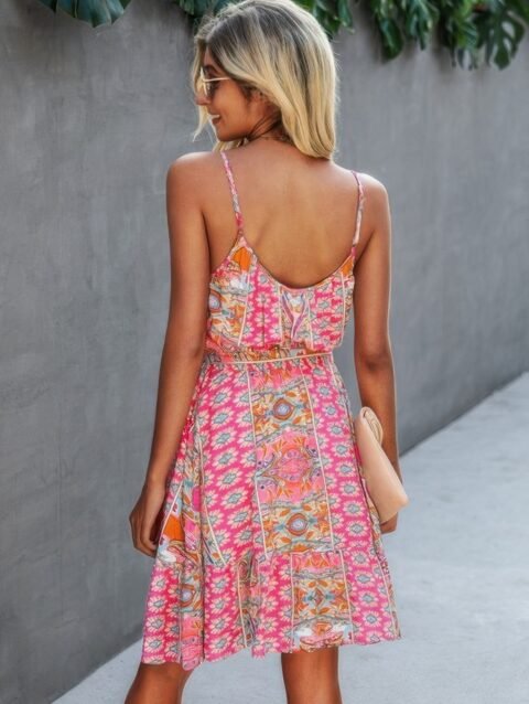 Spaghetti Strap Floral Ruffle Dress
