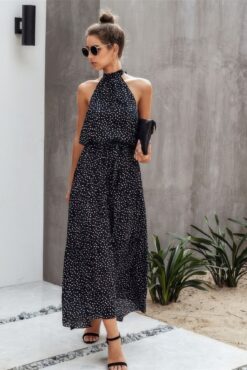 Halter Neck Polka Dot Swing Dress