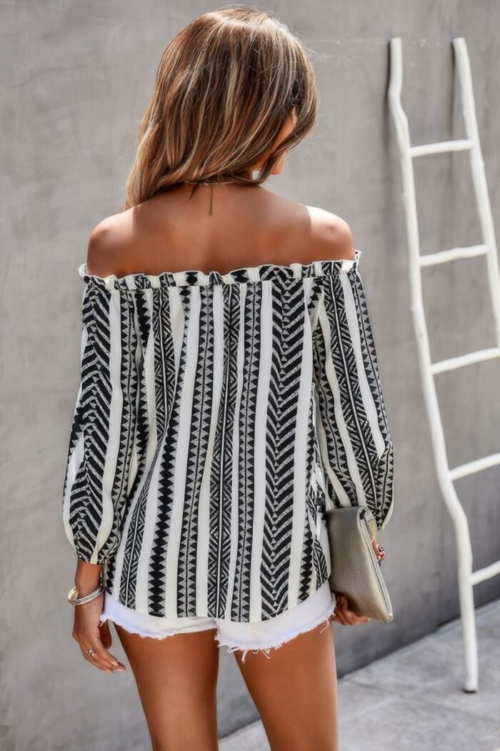 Strip Color Block Off Shoulder Blouse - Image 4