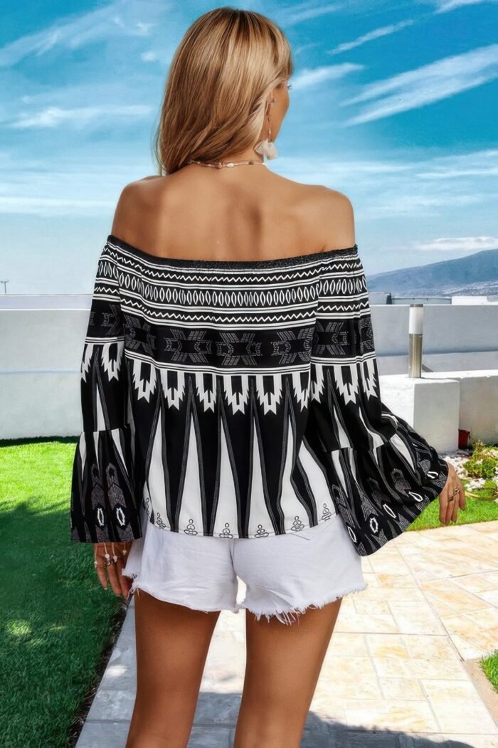 Graphic Print Butterfly Sleeves Off Shoulder Top - Image 5