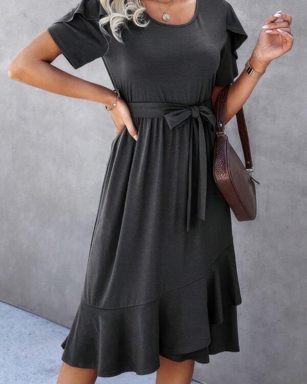 Scoop Neck Short Sleeve Solid Dress