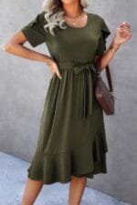 Scoop Neck Short Sleeve Solid Dress
