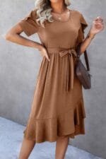Scoop Neck Short Sleeve Solid Dress