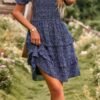 Floral Print Fit Short Sleeve A Line Dress