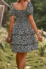 Floral Print Fit Short Sleeve A Line Dress