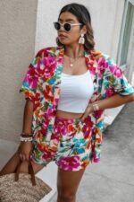 Plus Size Floral Print Open Front Shorts Sets - Image 4