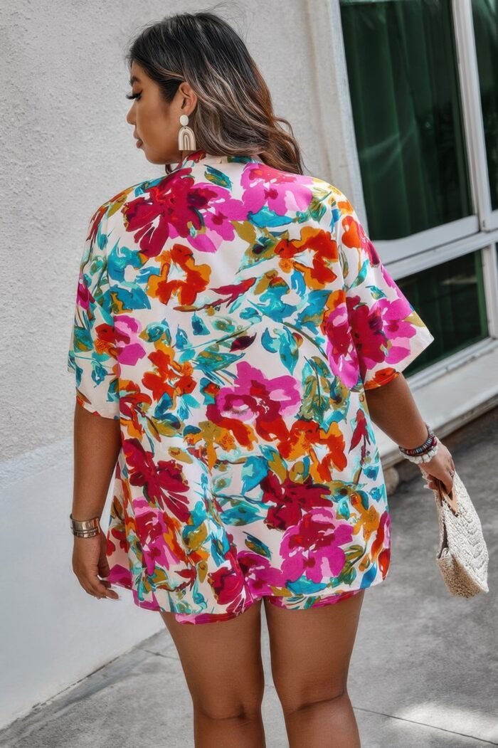 Plus Size Floral Print Open Front Shorts Sets - Image 5