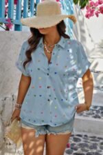 Plus Size Hearts Print Button Down Loose Blouse - Image 3