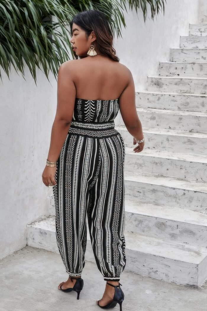 Plus Size Print Off Shoulder Sleeveless Jumpsuit - Image 7