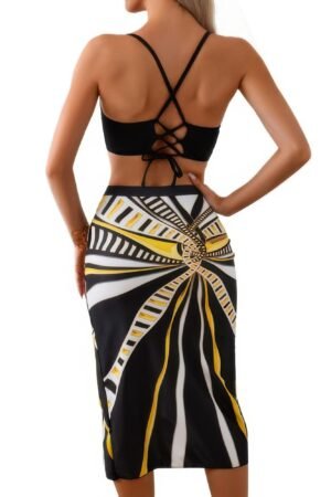 Halter Two Pieces Cross Back Knot Wrap Swimsuit