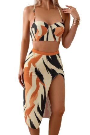 Halter Two Pieces Cross Back Knot Wrap Swimsuit