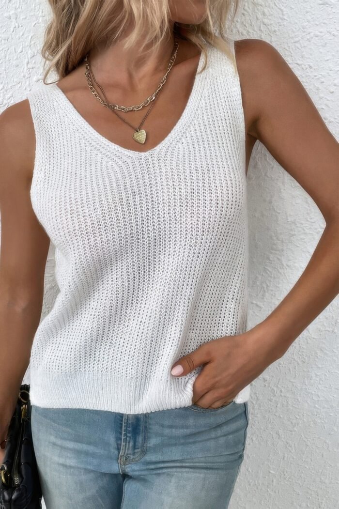 Sleeveless Knit Cross Back Vest - Image 3