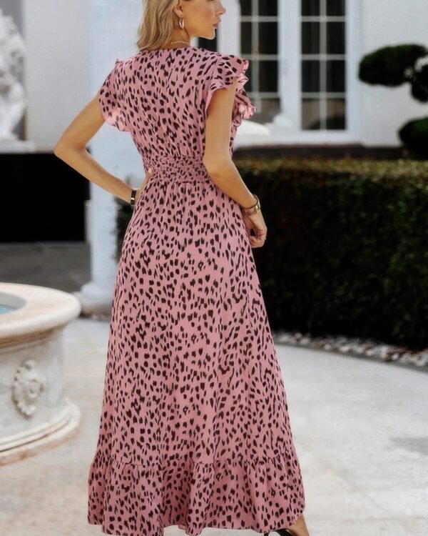 Sleeveless Tie Waist Surplice Wrap Leopard Dress