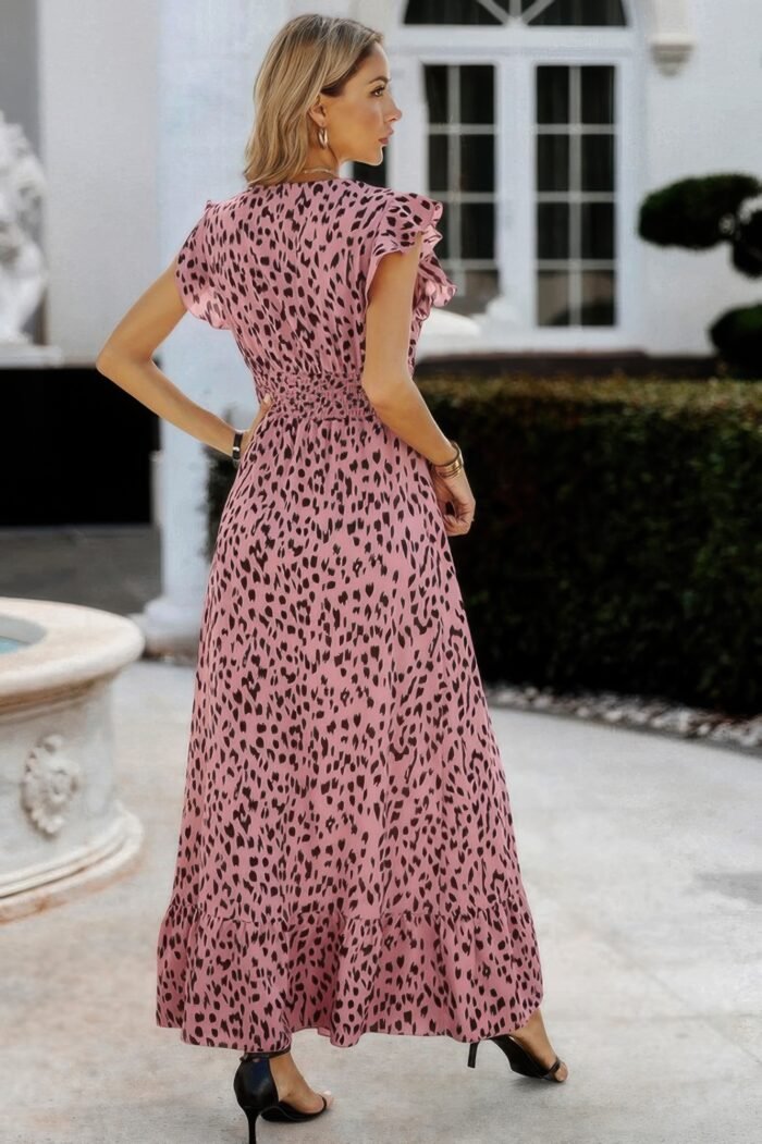 Sleeveless Tie Waist Surplice Wrap Leopard Dress - Image 2