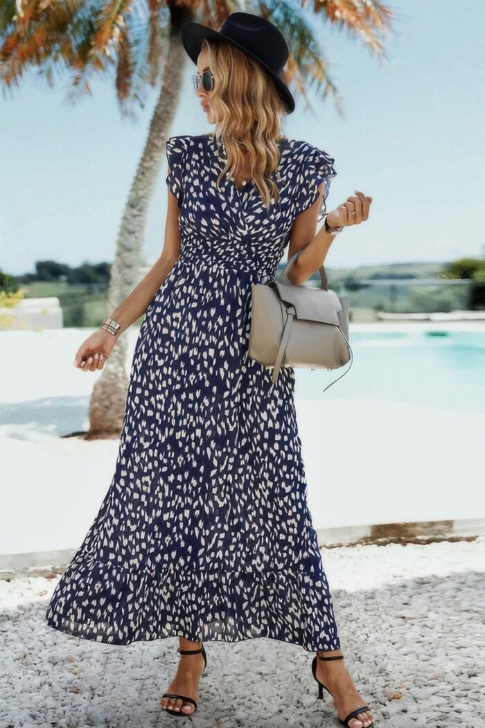 Sleeveless Tie Waist Surplice Wrap Leopard Dress - Image 4