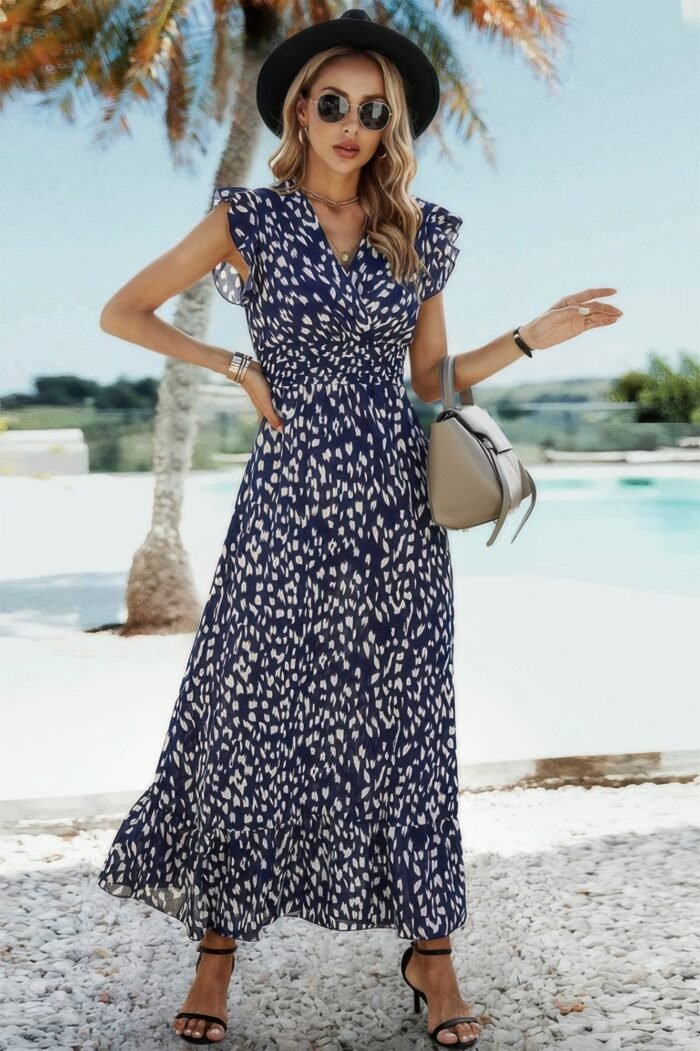 Sleeveless Tie Waist Surplice Wrap Leopard Dress - Image 5