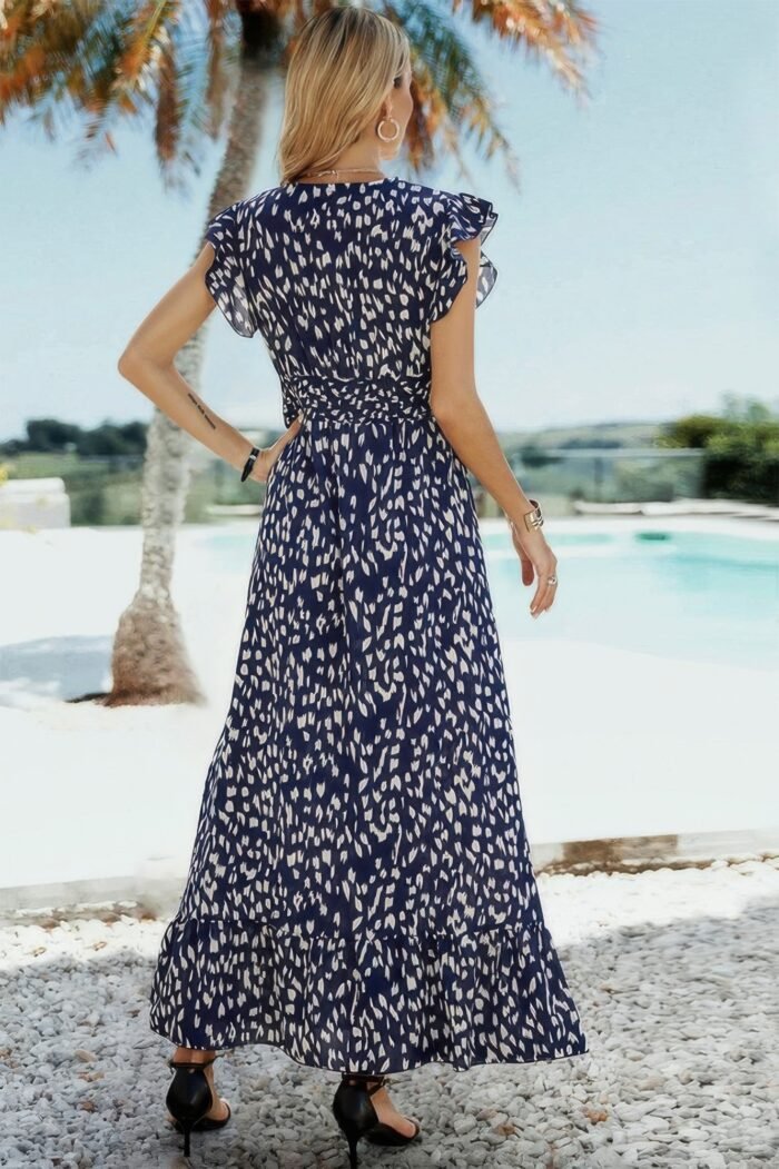 Sleeveless Tie Waist Surplice Wrap Leopard Dress - Image 6