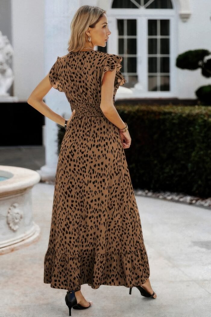 Sleeveless Tie Waist Surplice Wrap Leopard Dress - Image 9