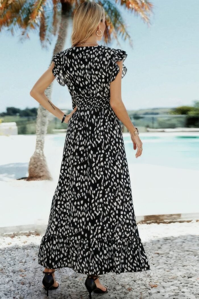 Sleeveless Tie Waist Surplice Wrap Leopard Dress - Image 12