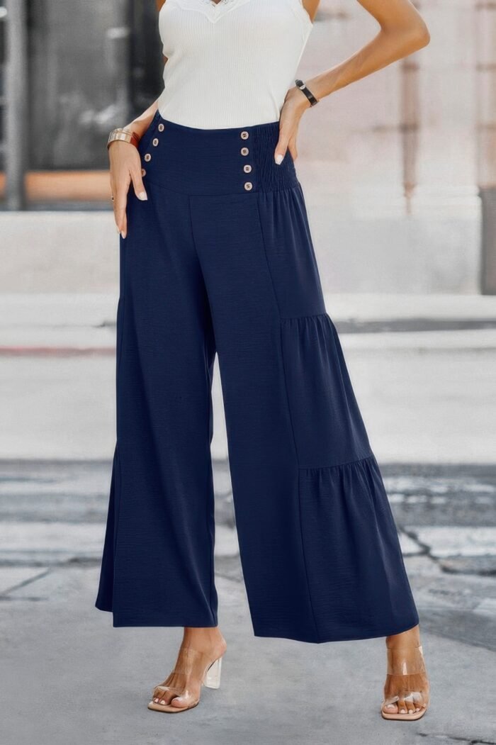 Solid Ruffle Button Wide Leg Pant - Image 2