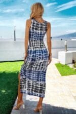 Ruched Allover Print Drawstring Split Thigh Dress