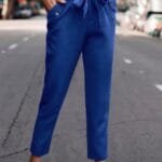 Ruffle Belt Pocket Solid Skinny Pants