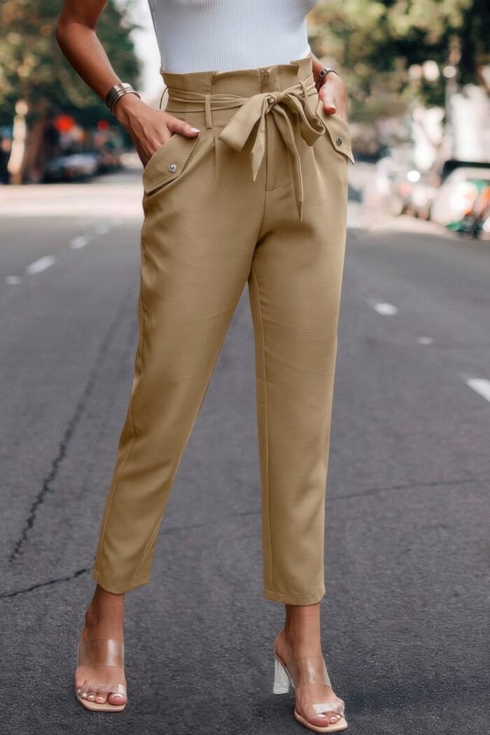 Ruffle Belt Pocket Solid Skinny Pants - Image 6