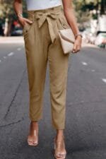 Ruffle Belt Pocket Solid Skinny Pants